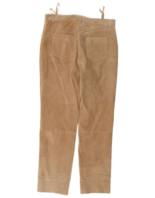 Vintage Mens Tapered Suede Trousers W36 L30 Beige Leather