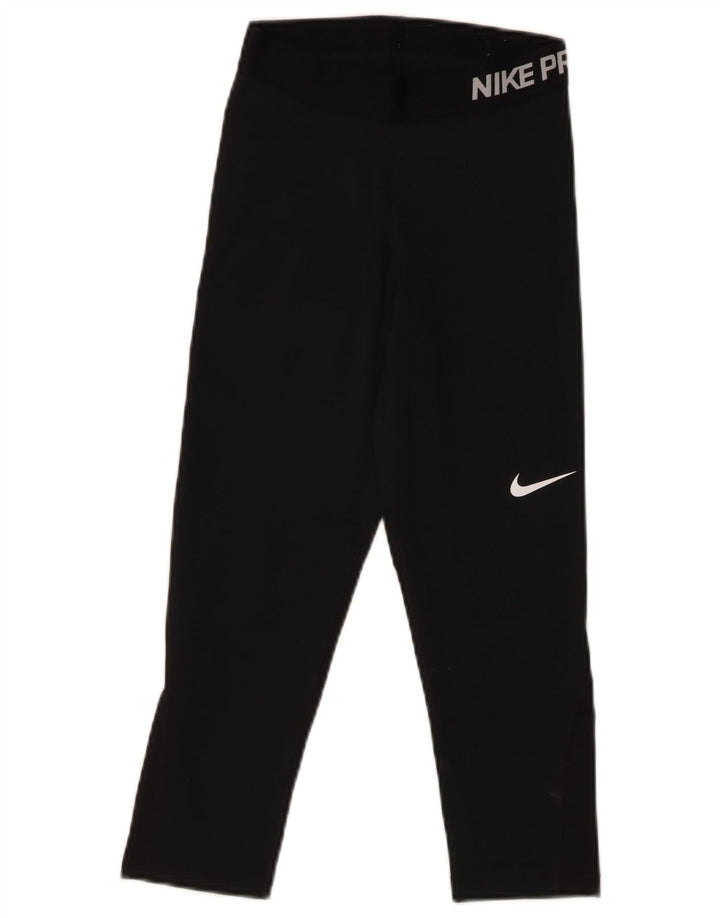 NIKE Womens Dri Fit Graphic Capri Leggings UK 4 XS  Black Polyester