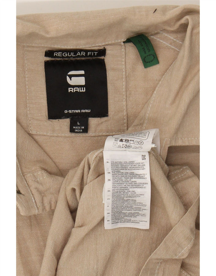 G-STAR Mens Regular Fit Graphic Short Sleeve Shirt Large Beige Cotton