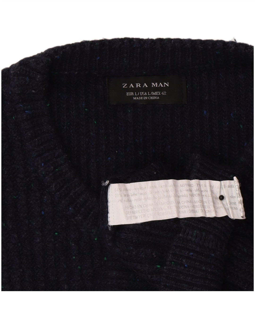 Zara Mens Crew Neck Jumper Sweater Large Navy Blue Acrylic
