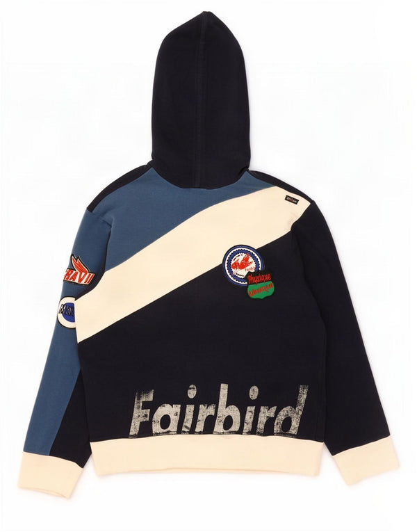Energie Mens Graphic Hoodie Jumper Large Navy Blue Colourblock Cotton