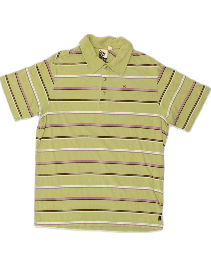 HURLEY Mens Polo Shirt Large Green Striped Cotton | Vintage Hurley | Thrift | Second-Hand Hurley | Used Clothing | Messina Hembry 