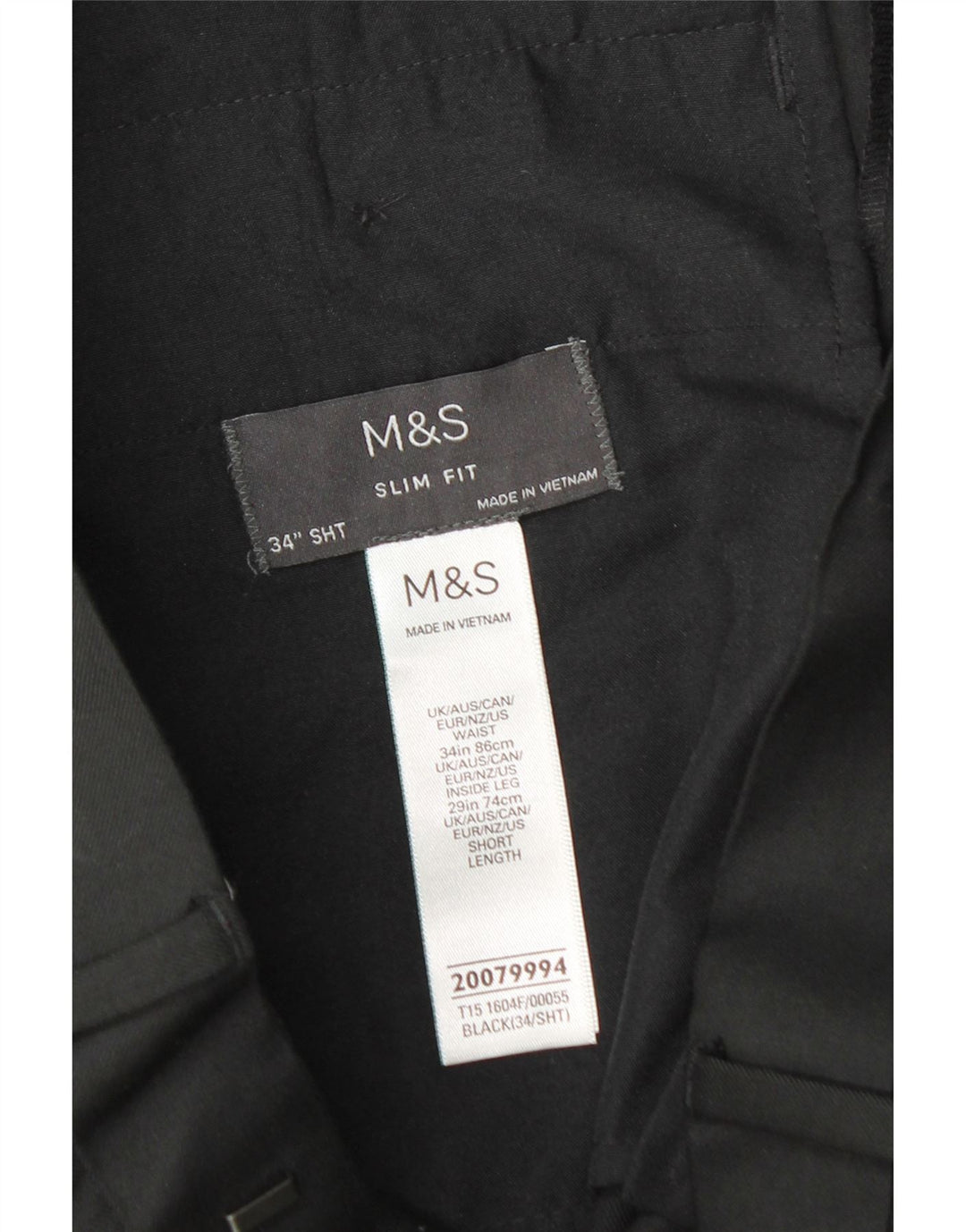 Marks & Spencer Mens Slim Fit Suit Trousers W34 L29 Black Polyester