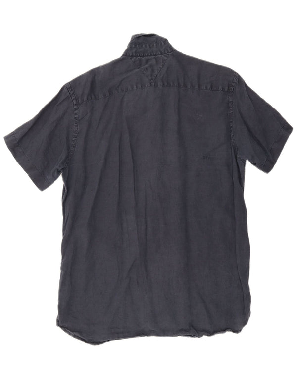 Tommy Hilfiger Mens Short Sleeve Shirt Large Navy Blue Linen