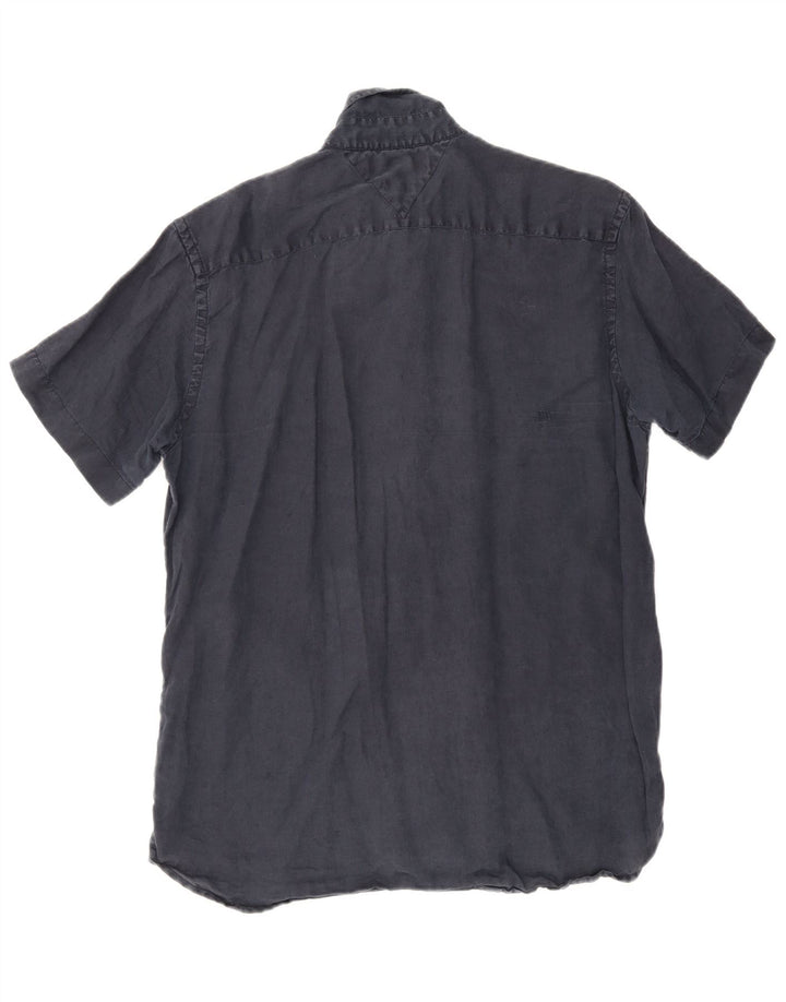 Tommy Hilfiger Mens Short Sleeve Shirt Large Navy Blue Linen