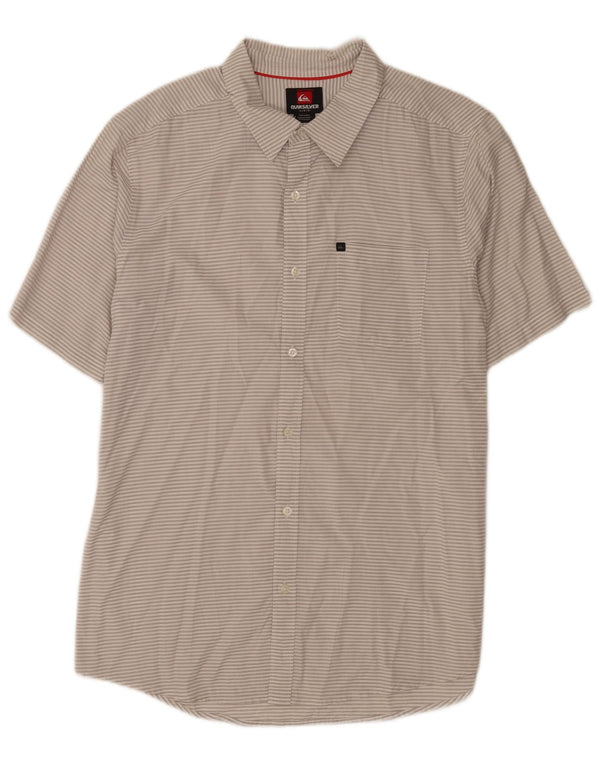 Quiksilver Mens Short Sleeve Shirt Large Grey Pinstripe Cotton