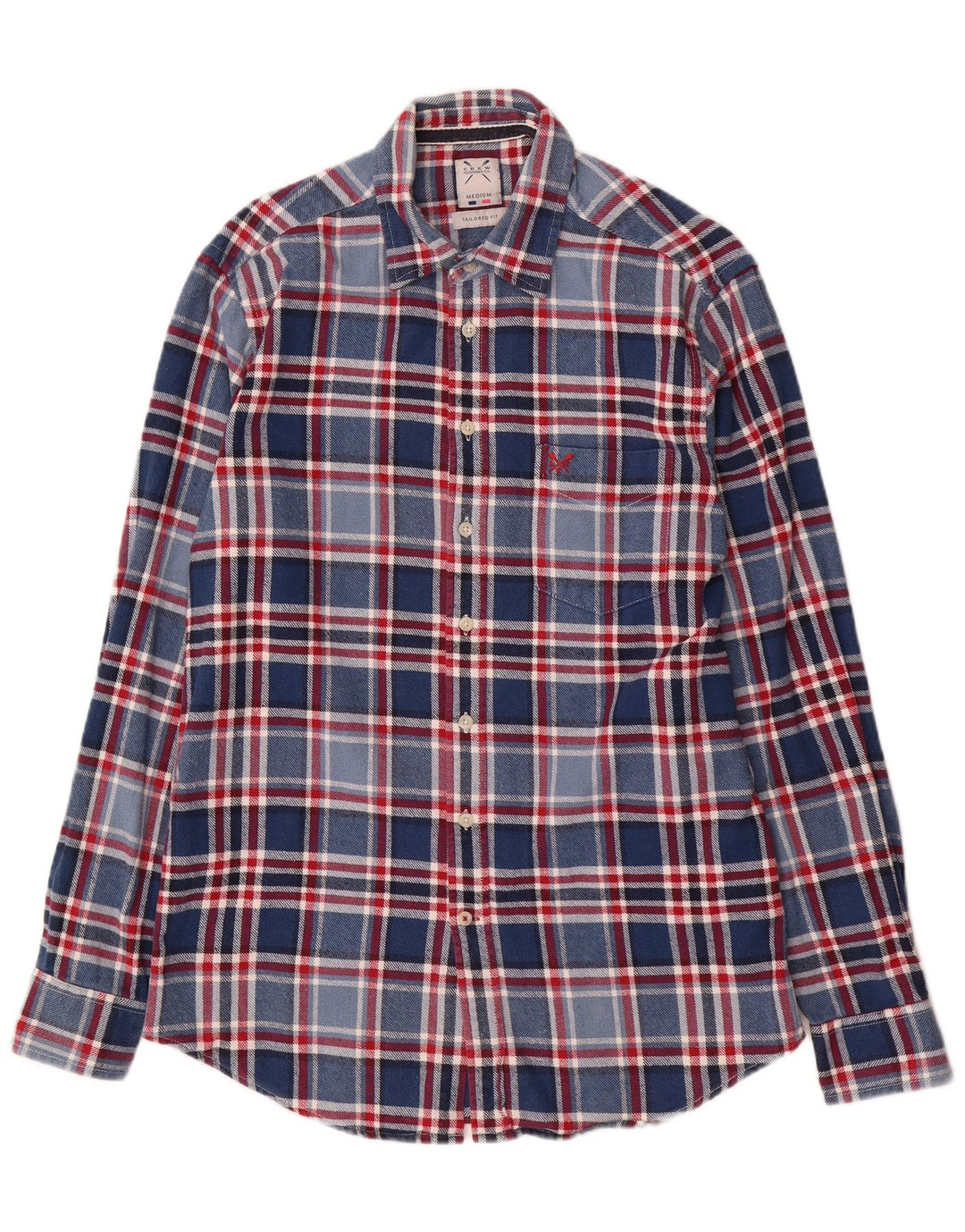 Crew Clothing Mens Tailored Fit Flannel Shirt Medium Blue Check Cotton
