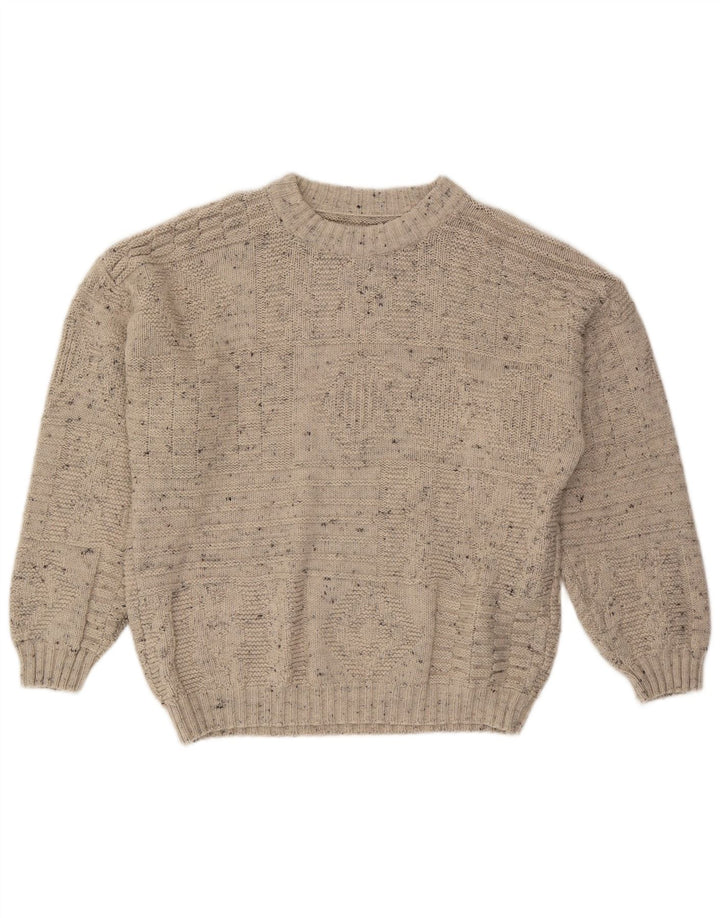 VINTAGE Mens Crew Neck Jumper Sweater Medium Beige Flecked