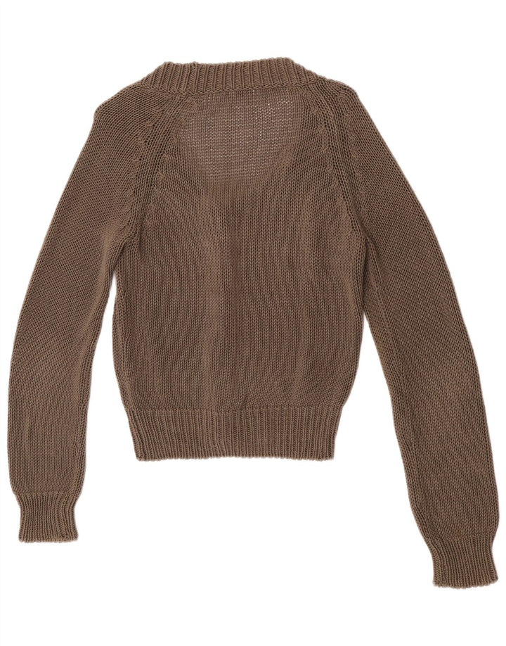 Vintage Womens Cardigan Sweater UK 12 Medium Brown Cotton