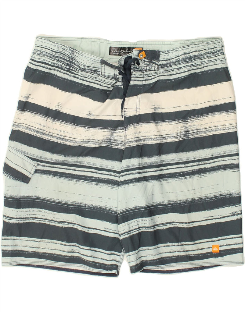 QUIKSILVER Mens Swimming Shorts Large Grey Striped Polyester | Vintage Quiksilver | Thrift | Second-Hand Quiksilver | Used Clothing | Messina Hembry 