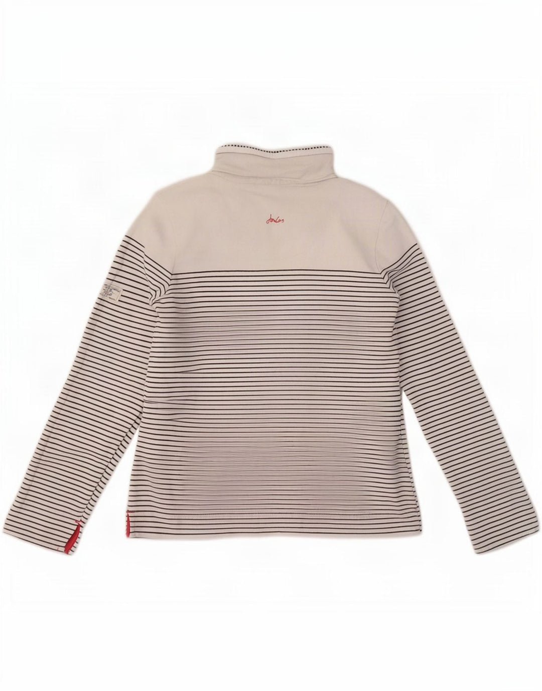 Joules Womens Button Neck Sweatshirt Jumper UK 8 Small White Striped Cotton