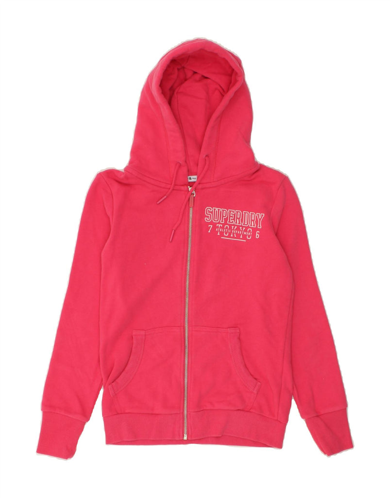 SUPERDRY Womens Graphic Zip Hoodie Sweater UK 8 Small  Pink Cotton | Vintage Superdry | Thrift | Second-Hand Superdry | Used Clothing | Messina Hembry 