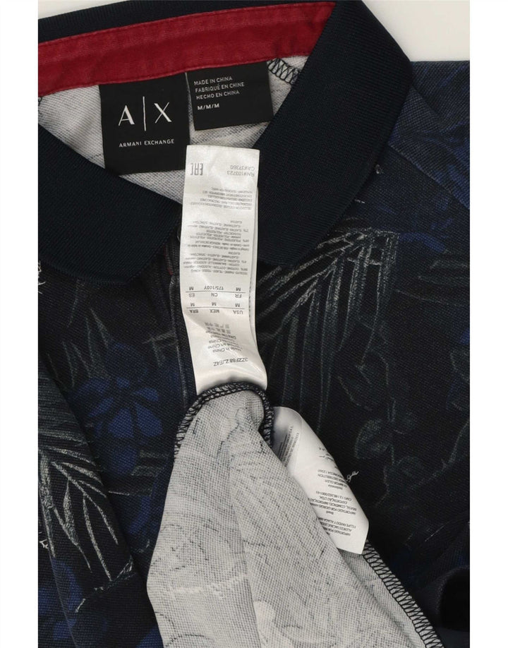 Armani Exchange Mens Polo Shirt Medium Blue Floral Cotton