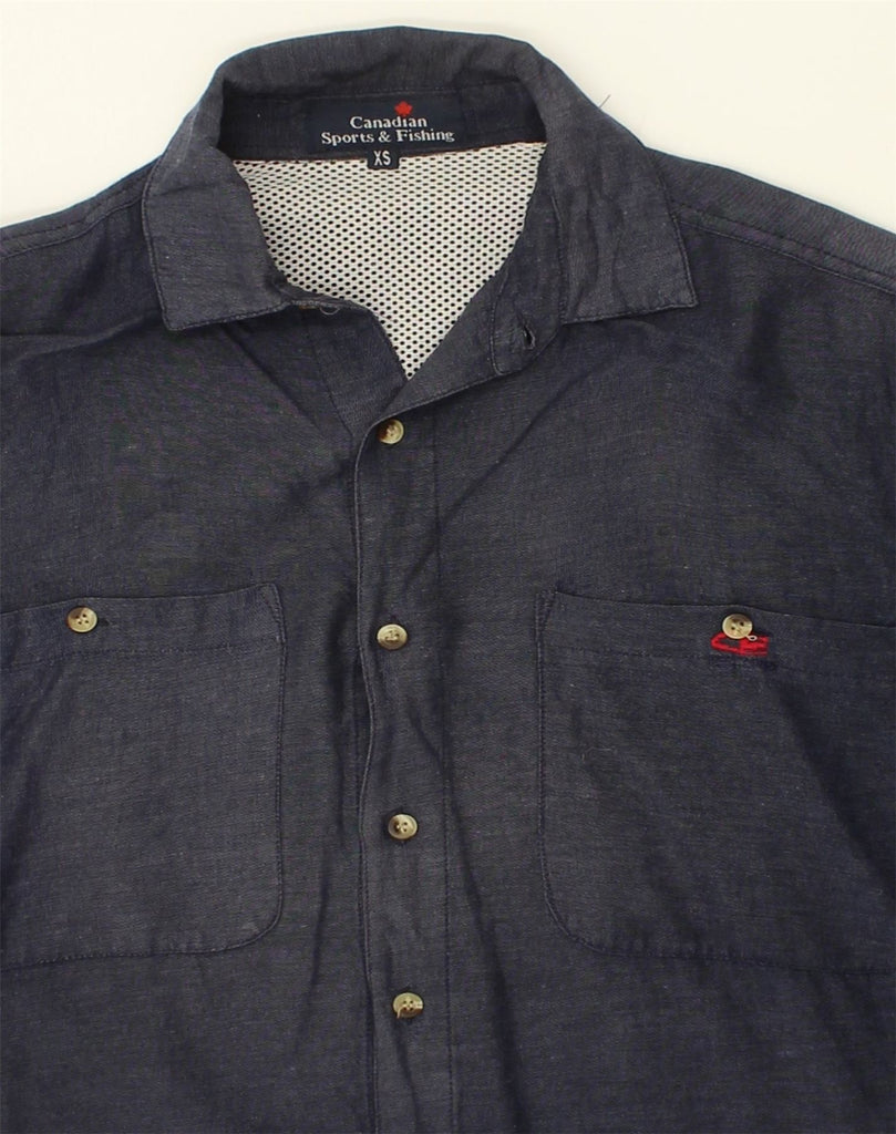 CANADIAN Mens Shirt XS Navy Blue Viscose | Vintage Canadian | Thrift | Second-Hand Canadian | Used Clothing | Messina Hembry 