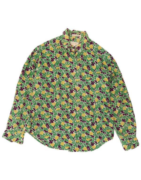 John Henry Womens Oversized Shirt US 12 Large Green Floral Cotton