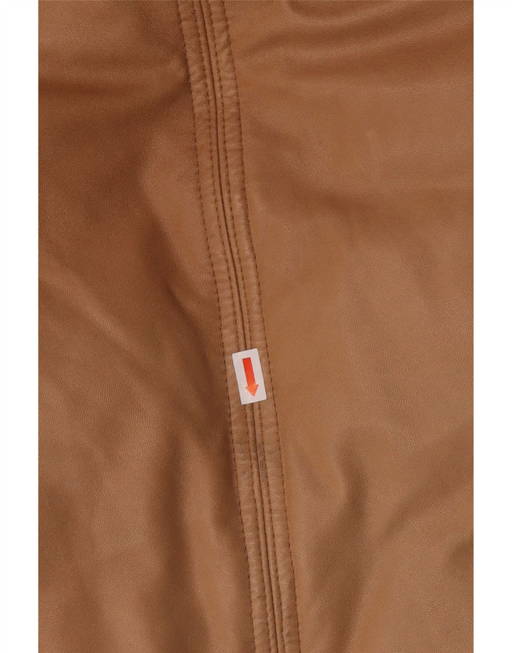 PEUTEREY Womens Hooded Padded Leather Jacket UK 10 Small Brown Leather