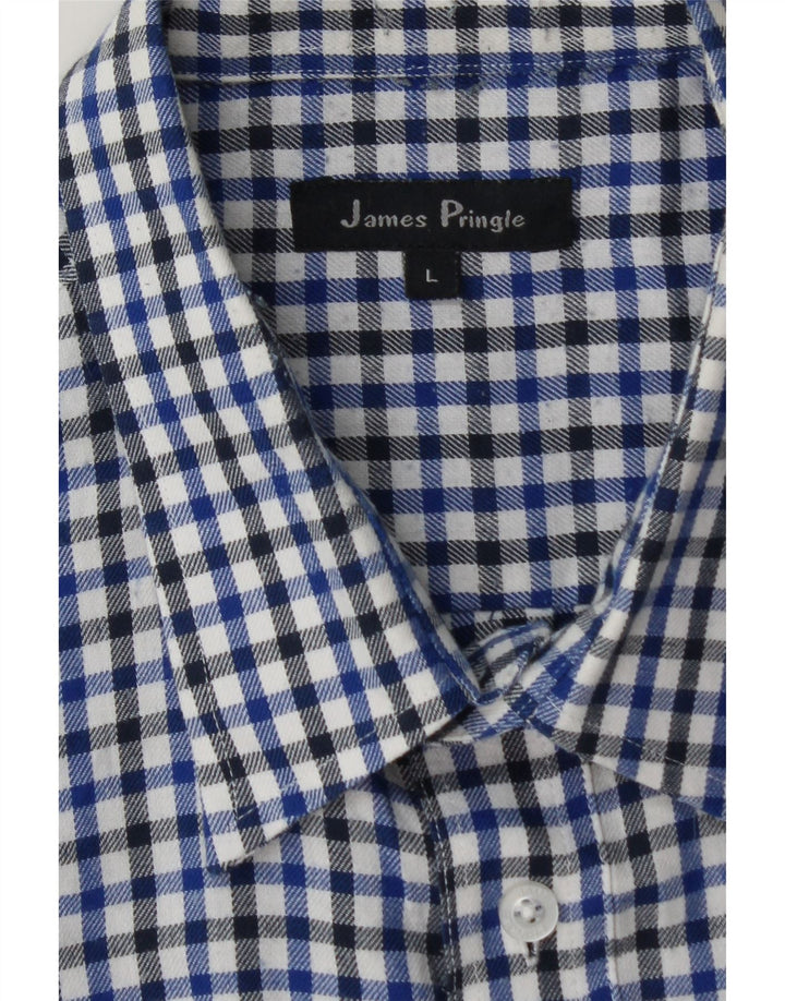 JAMES PRINGLE Mens Flannel Shirt Large Blue Check Cotton Vintage James Pringle and Second-Hand James Pringle from Messina Hembry 