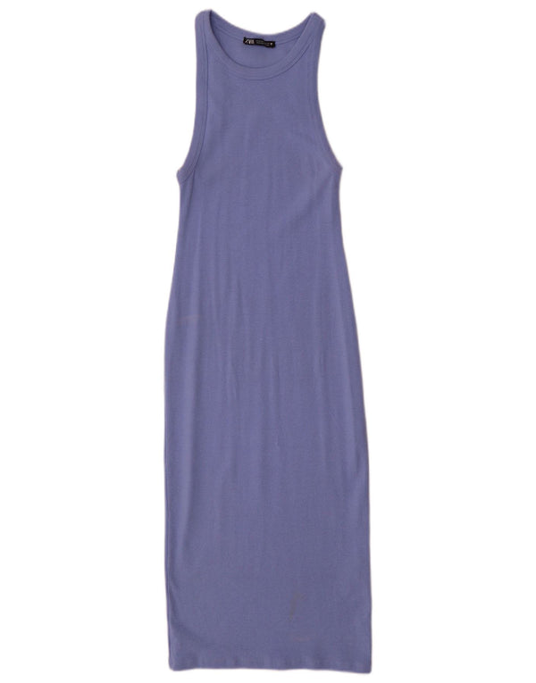 Zara Womens Sleeveless Bodycon Dress UK 12 Medium Purple Cotton