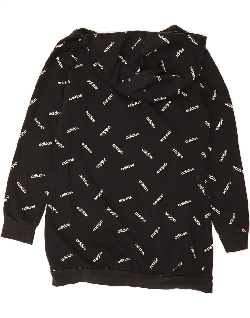 ADIDAS Womens Longline Graphic Hoodie Jumper UK 12/14 Medium Black Cotton Vintage Adidas and Second-Hand Adidas from Messina Hembry 