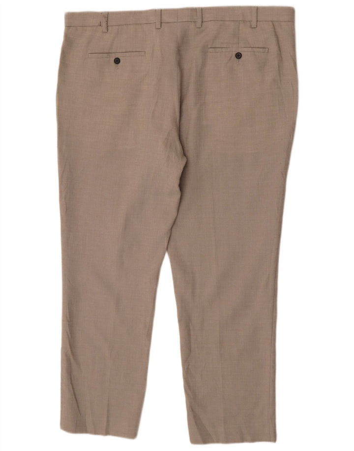 Marks & Spencer Mens Straight Suit Trousers W42 L29 Beige Linen
