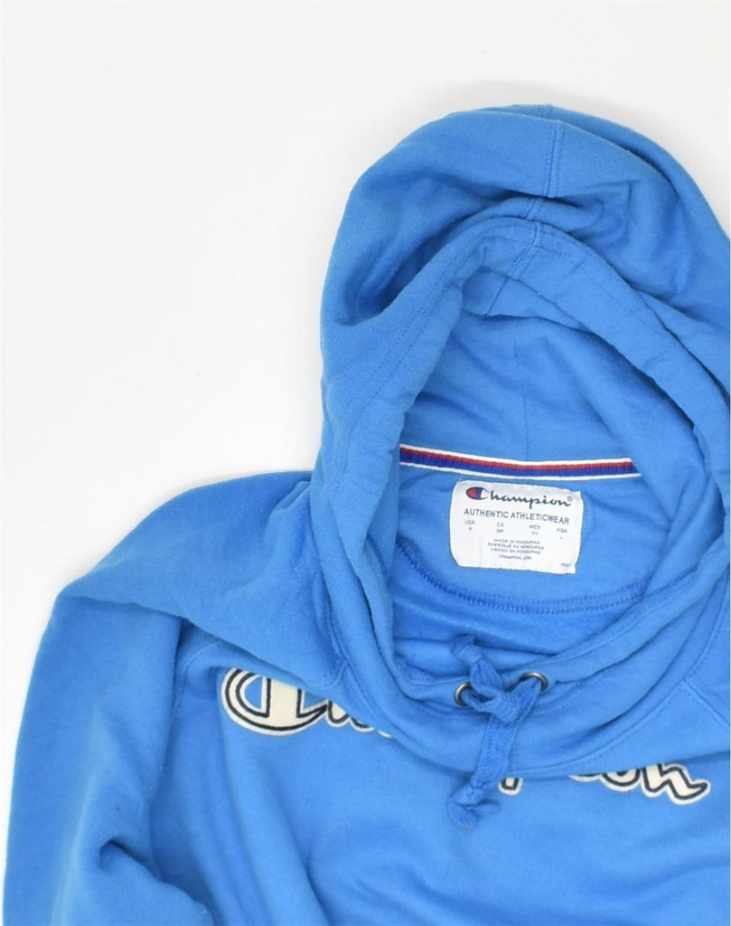 CHAMPION Mens Graphic Hoodie Jumper Small Blue Cotton | Vintage Champion | Thrift | Second-Hand Champion | Used Clothing | Messina Hembry 