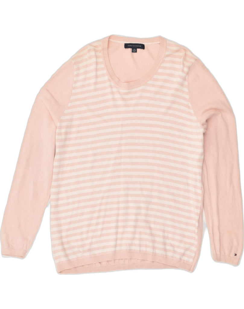 TOMMY HILFIGER Womens Crew Neck Jumper Sweater UK 18 XL Pink Striped | Vintage Tommy Hilfiger | Thrift | Second-Hand Tommy Hilfiger | Used Clothing | Messina Hembry 