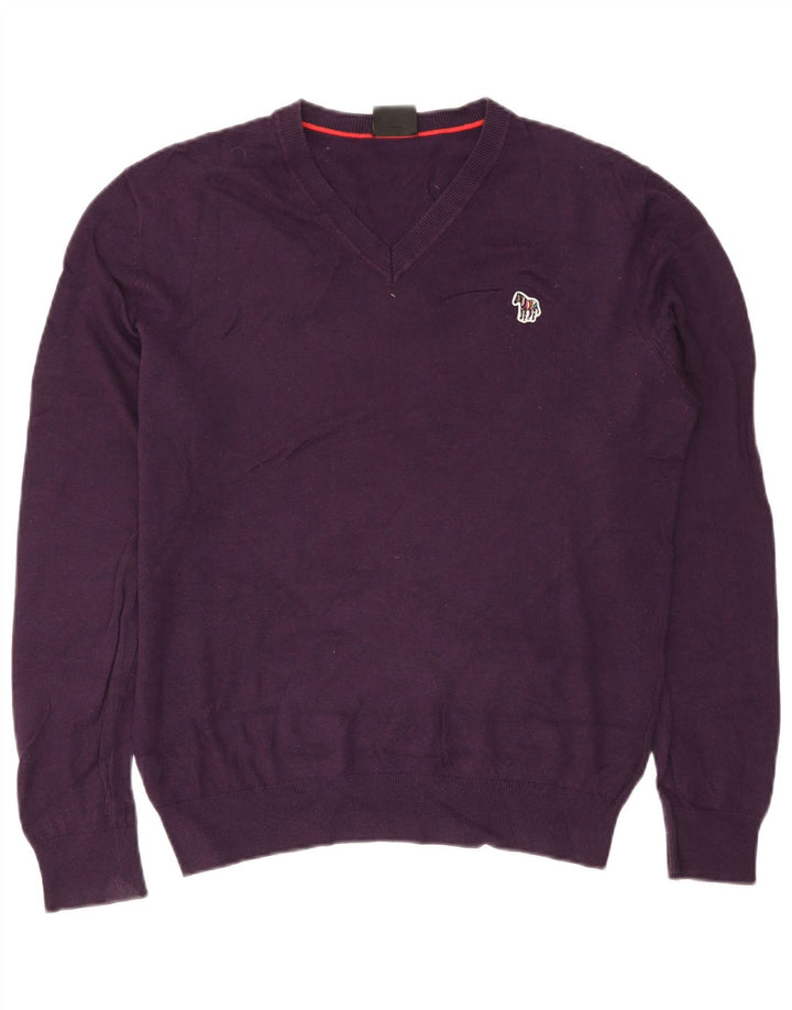 Paul Smith Mens V-Neck Jumper Sweater Medium Purple Cotton