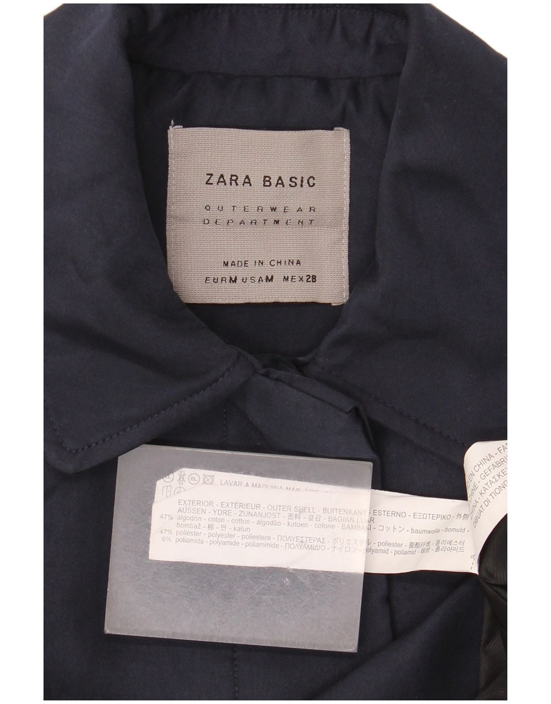 Zara Womens Overcoat UK 14 Medium Navy Blue Cotton