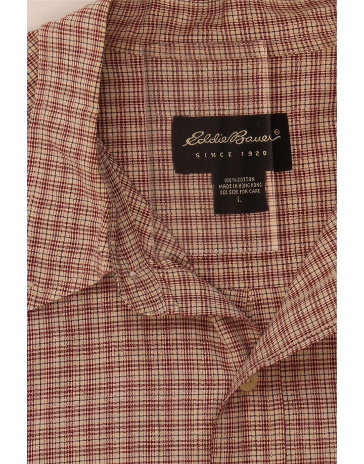 EDDIE BAUER Mens Short Sleeve Shirt Large Brown Check Cotton