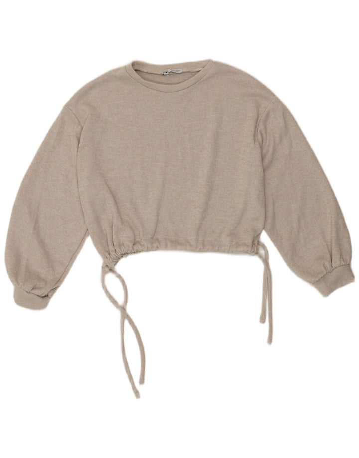 Zara Womens Crop Blouse Top UK 16 Large Grey Flecked Polyester