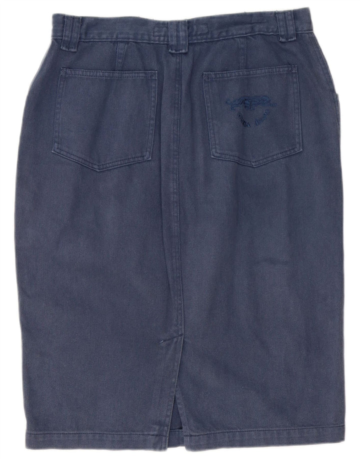Krizia Womens Pencil Skirt  W33 Large Navy Blue Cotton