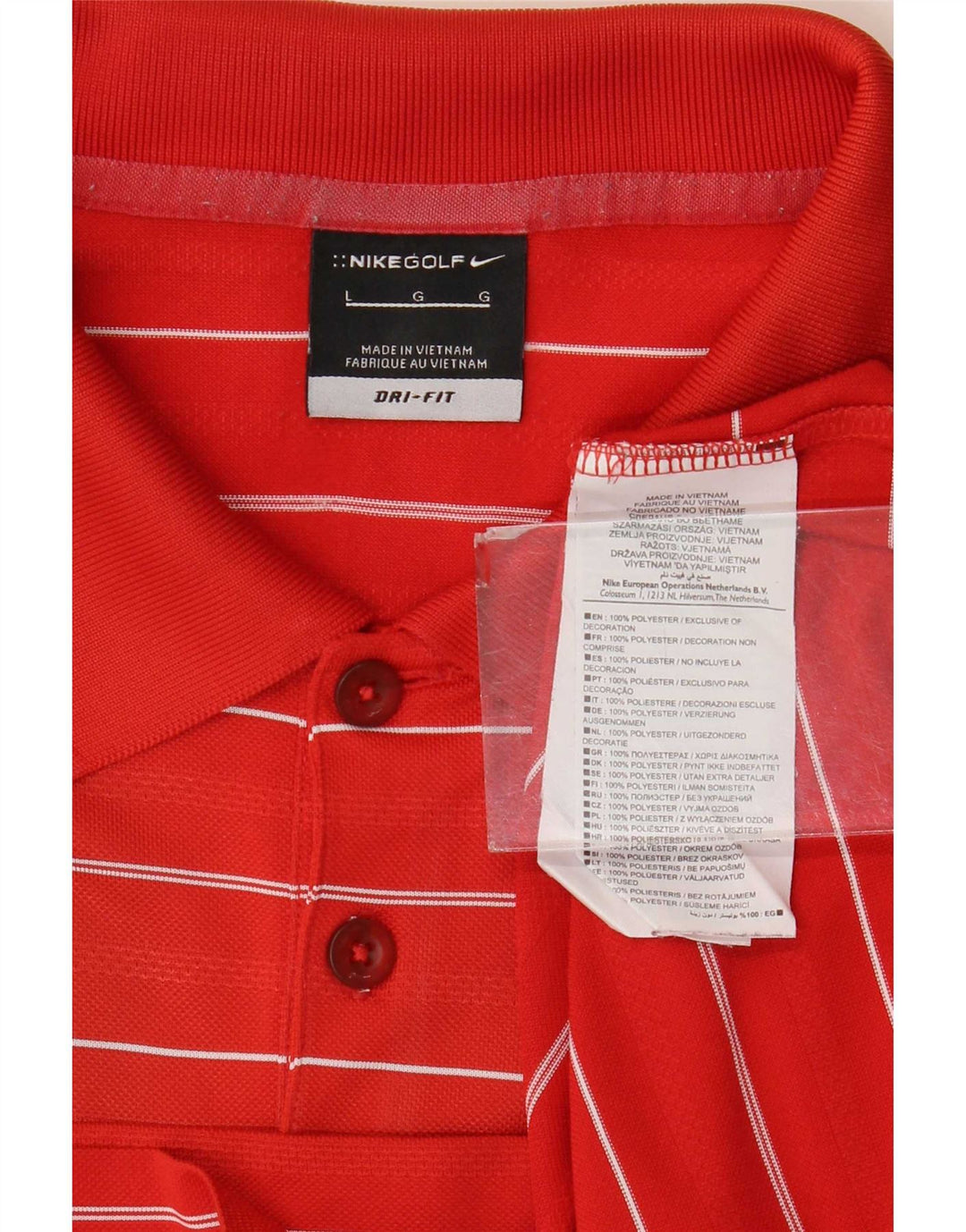 Nike Mens Dri Fit Polo Shirt Large Red Striped Polyester