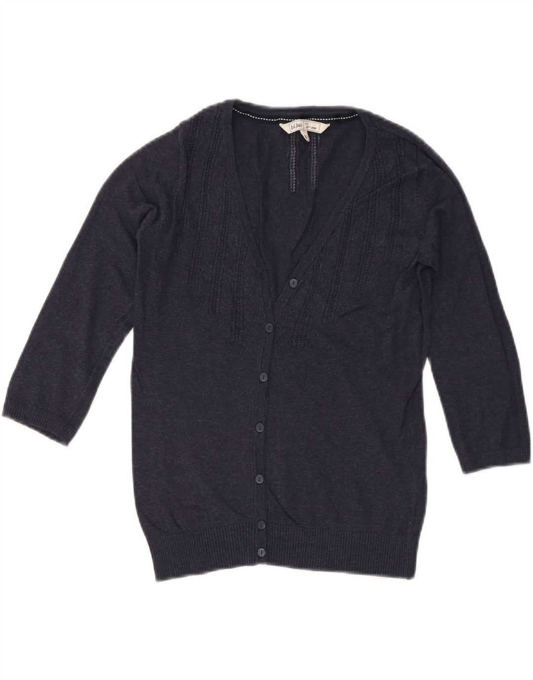 FAT FACE Womens 3/4 Sleeve Cardigan Sweater UK 8 Small Navy Blue Cotton