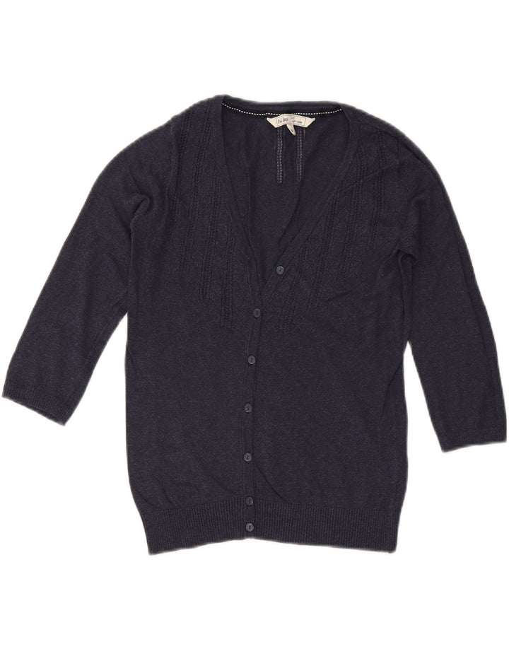 FAT FACE Womens 3/4 Sleeve Cardigan Sweater UK 8 Small Navy Blue Cotton