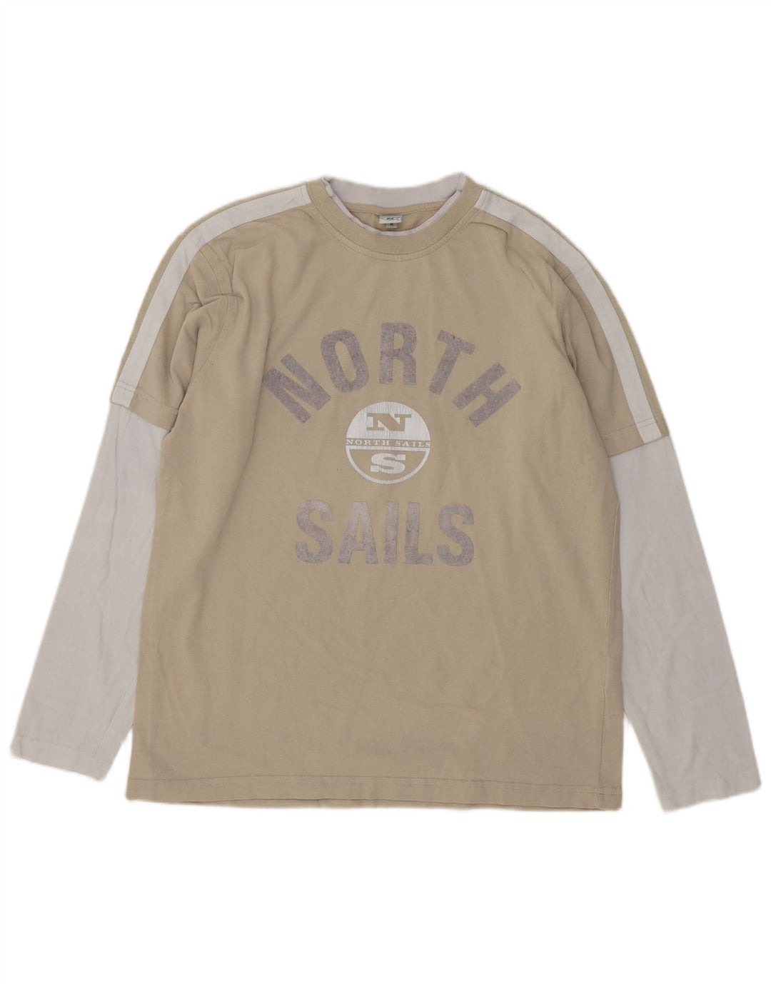 North Sails Mens Graphic Top Long Sleeve Medium Beige Colourblock Cotton