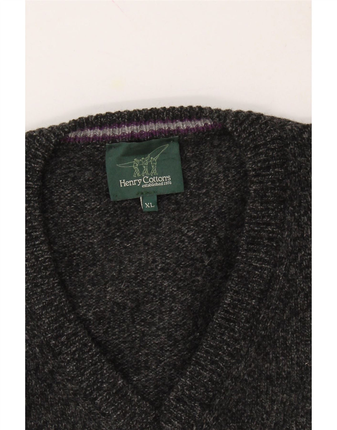 HENRY COTTONS Mens V-Neck Jumper Sweater XL Grey New Wool Vintage Henry Cottons and Second-Hand Henry Cottons from Messina Hembry 