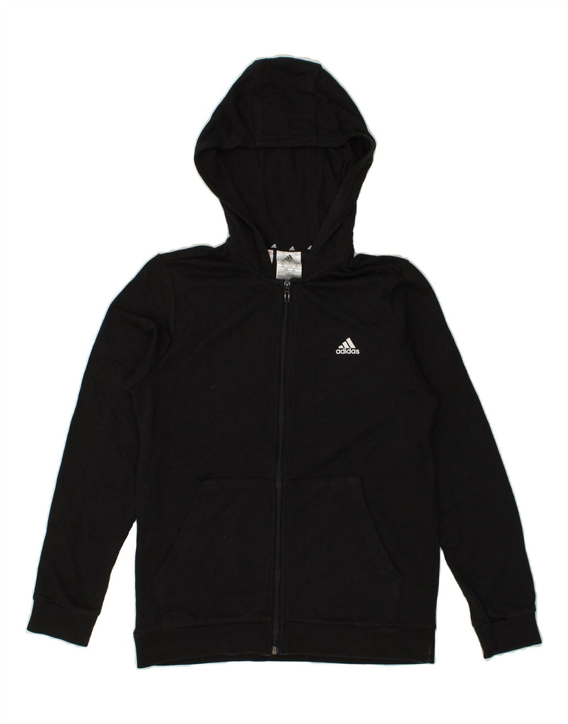 ADIDAS Boys Graphic Zip Hoodie Sweater 13-14 Years Black Cotton | Vintage Adidas | Thrift | Second-Hand Adidas | Used Clothing | Messina Hembry 