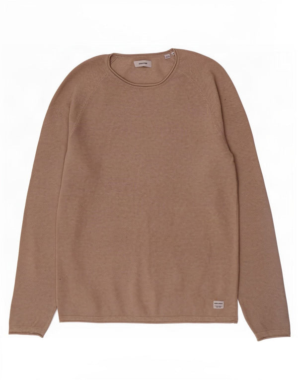 Jack & Jones Mens Boat Neck Jumper Sweater XL Beige Cotton