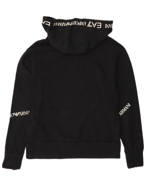 Emporio Armani Womens Graphic Oversized Hoodie Jumper UK 6 XS Black Cotton