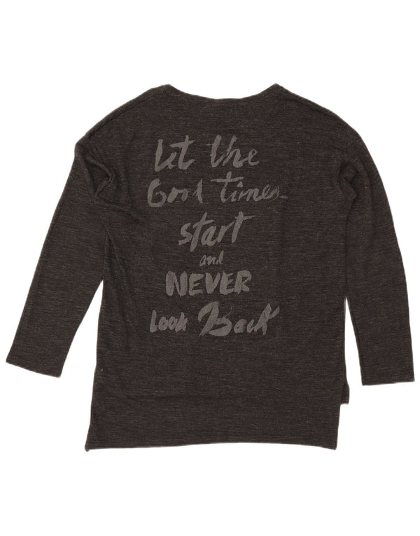 Zara Womens Oversized Graphic Top Long Sleeve UK 10 Small Grey