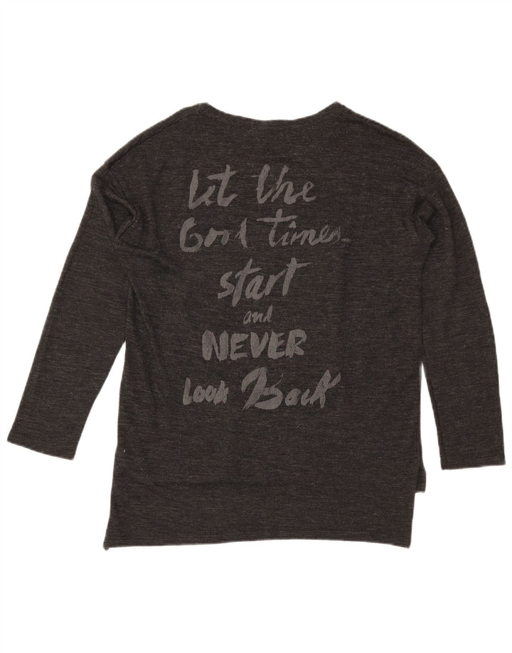 Zara Womens Oversized Graphic Top Long Sleeve UK 10 Small Grey