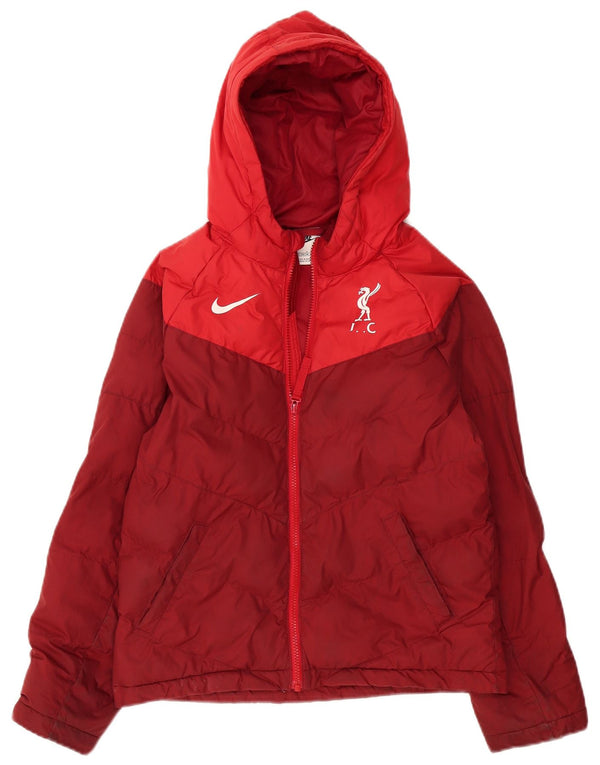 Nike Boys Hooded Padded Jacket 12-13 Years Large Red Colourblock Polyester
