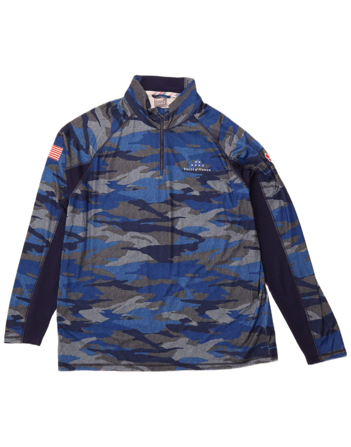 PUMA Mens Zip Neck Top Long Sleeve 2XL Blue Camouflage Polyester