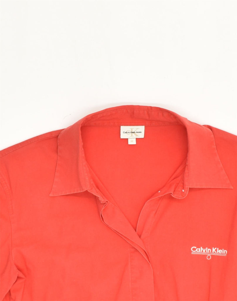 CALVIN KLEIN Womens 3/4 Sleeve Shirt UK 12 Medium Red Cotton | Vintage Calvin Klein | Thrift | Second-Hand Calvin Klein | Used Clothing | Messina Hembry 