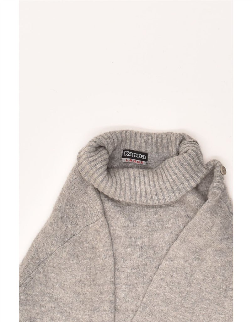 KAPPA Womens Roll Neck Jumper Sweater UK 14 Large Grey Lambswool | Vintage Kappa | Thrift | Second-Hand Kappa | Used Clothing | Messina Hembry 
