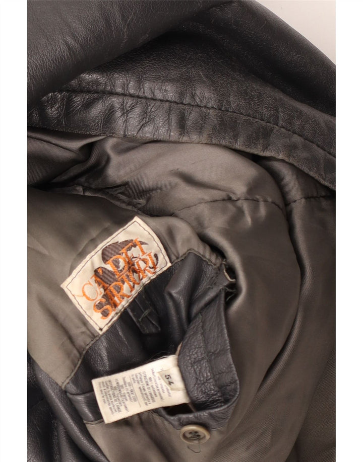 VINTAGE Mens Leather Jacket IT 54 2XL Black Leather