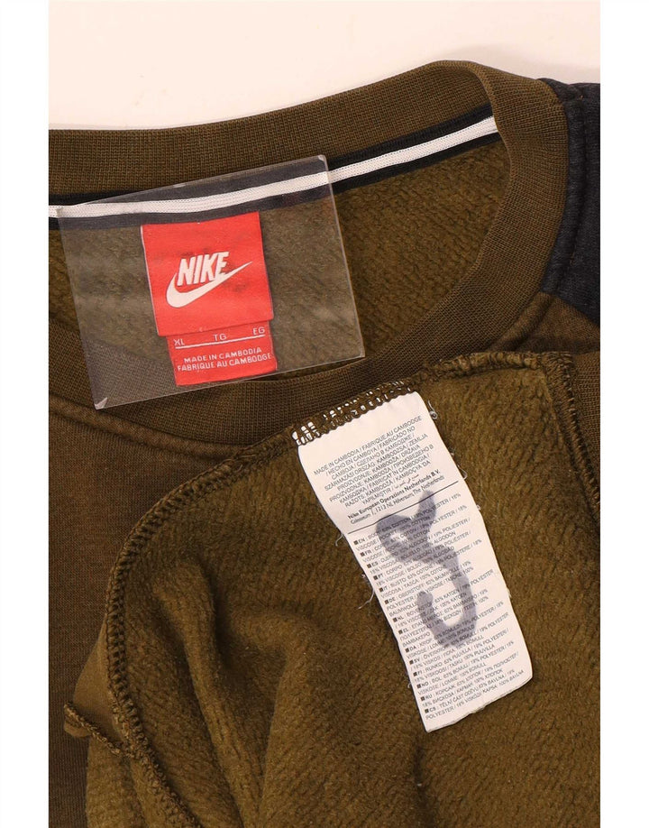 Nike Mens Graphic Sweatshirt Jumper XL Khaki Colourblock Cotton