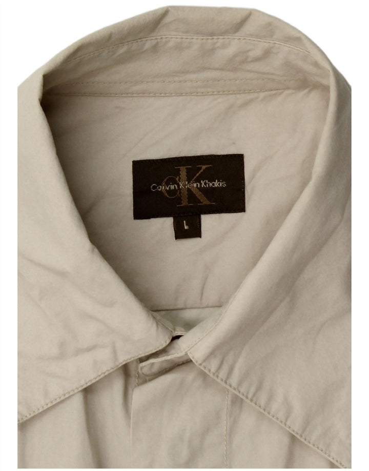 Calvin Klein Mens Shirt Large Beige Cotton