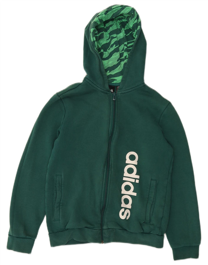 ADIDAS Boys Graphic Zip Hoodie Sweater 11-12 Years Green Cotton