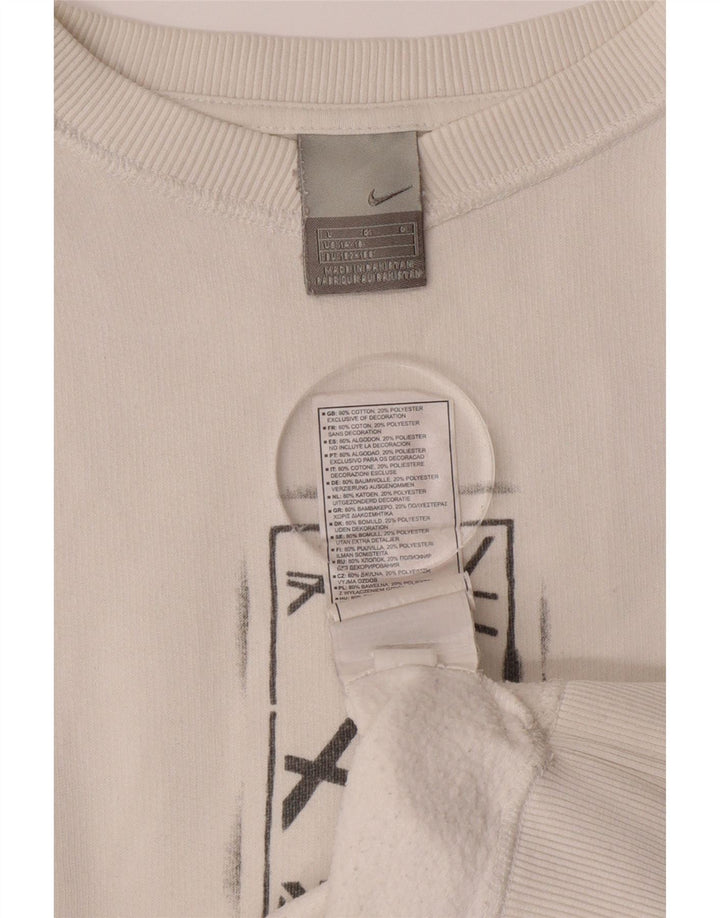 NIKE Womens Graphic Sweatshirt Jumper UK 14/16  Large White Cotton Vintage Nike and Second-Hand Nike from Messina Hembry 